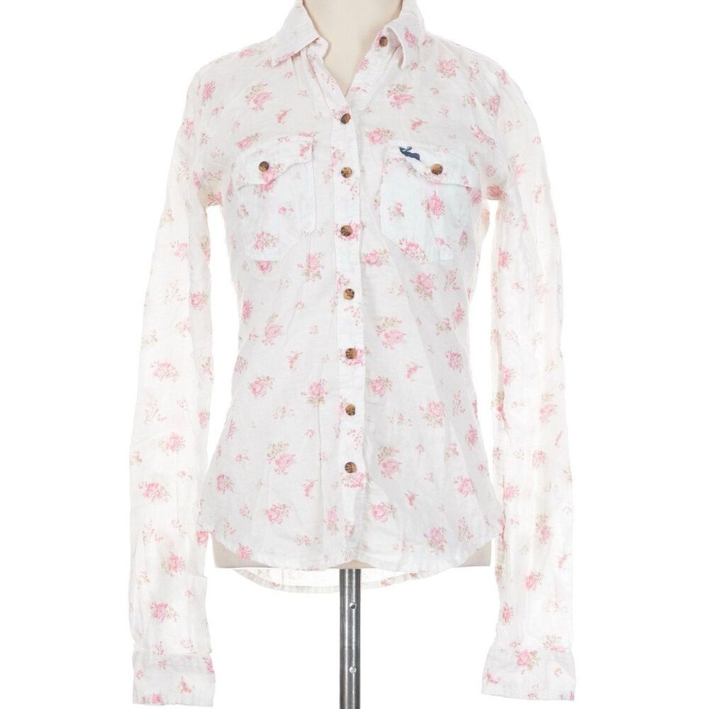Vintage Hollister Y2K Coquette White Pink Floral Rose Print Button Down Shirt S